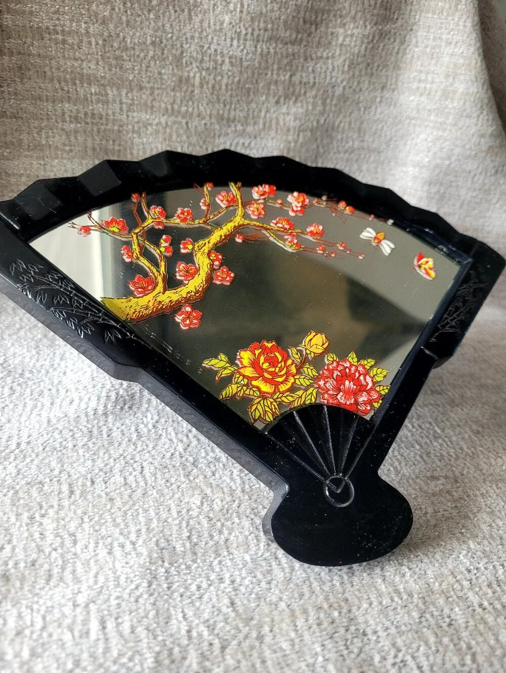 Vintage Yaps Cherry Blossom Musical Asian Fan Mirror Madame Butterfly 1980s